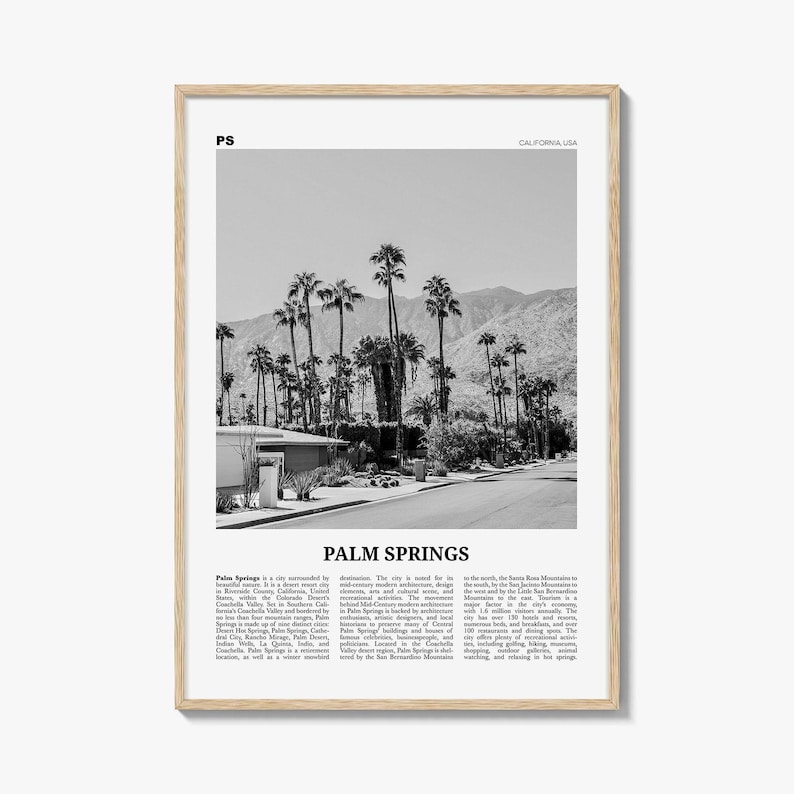 Palm Springs Poster Print Black and White, California Travel Wall Art, Mountain View Decor image 1