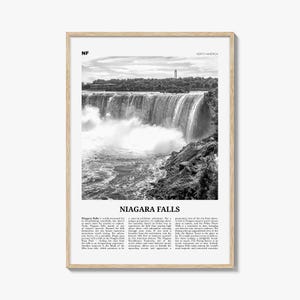 Niagarawatervallen afdrukken zwart-wit Noord-Amerika, kunst aan de muur Niagarawatervallen, poster Niagarawatervallen, foto Niagarawatervallen, Canada, Verenigde Staten