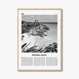 Póster de la Riviera Maya en blanco y negro, arte mural de viajes a México, fotografía de Tulum