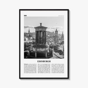Póster de Edimburgo, impresión fotográfica en blanco y negro de un monumento, arte mural de periódico de viajes