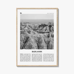 Badlands National Park Print Black and White, Badlands Wall Art, Badlands Poster, Badlands Photo, South Dakota, USA, United States
