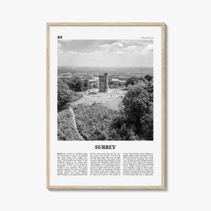 Surrey Print Black and White, Surrey Wall Art, Surrey Poster, Surrey Photo, Surrey Map, England, UK, United Kingdom