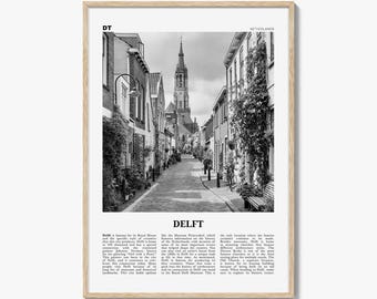 Delftse posterafdruk zwart-wit, foto Nieuwe Kerk, Nederlandse muurkunst