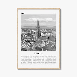 Munster Print Black and White, Münster Wall Art, Münster Poster, Münster Photo, Münster Wall Décor, Münster Map, Germany