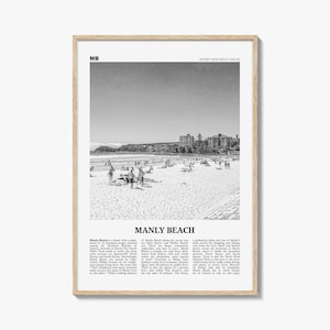 Manly Beach Poster Schwarzweiß, Australien Reise Wandkunst, Sydney Küsten Fotografie