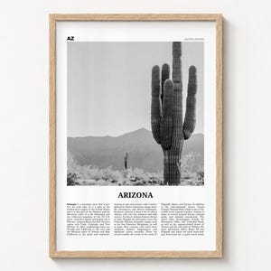 Arizona Poster Print, Black and White Saguaro Cactus Wall Art