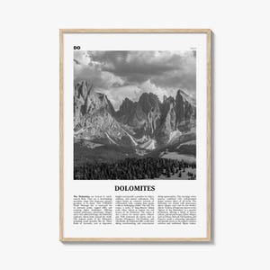 Dolomites Poster Print Black and White, Italy Travel Wall Art, Alpine Nature Photography