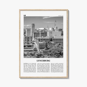 Lynchburg Print Black and White, Lynchburg Wall Art, Lynchburg Poster, Lynchburg Photo, Lynchburg Map, Virginia, USA, United States