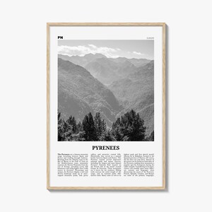 Stampa dei Pirenei in bianco e nero, Arte murale dei Pirenei, Poster dei Pirenei, Foto dei Pirenei, Decorazione murale dei Pirenei