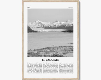 Impresión de El Calafate en blanco y negro, Arte de la pared de El Calafate, Cartel de El Calafate, Foto de El Calafate, Decoración de la pared de El Calafate, Argentina