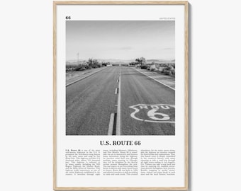 Route 66 Poster Print Black and White, United States Wall Art, Historic Highway Photo