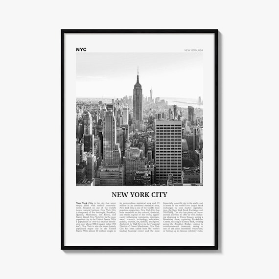 New York City Poster, Black and White Photo Print, Travel Newspaper Wall Art