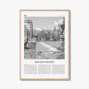 Benton County Print Black and White, Benton County Wall Art, Benton County Poster, Benton County Photo, Benton County Wall Décor, Benton Map
