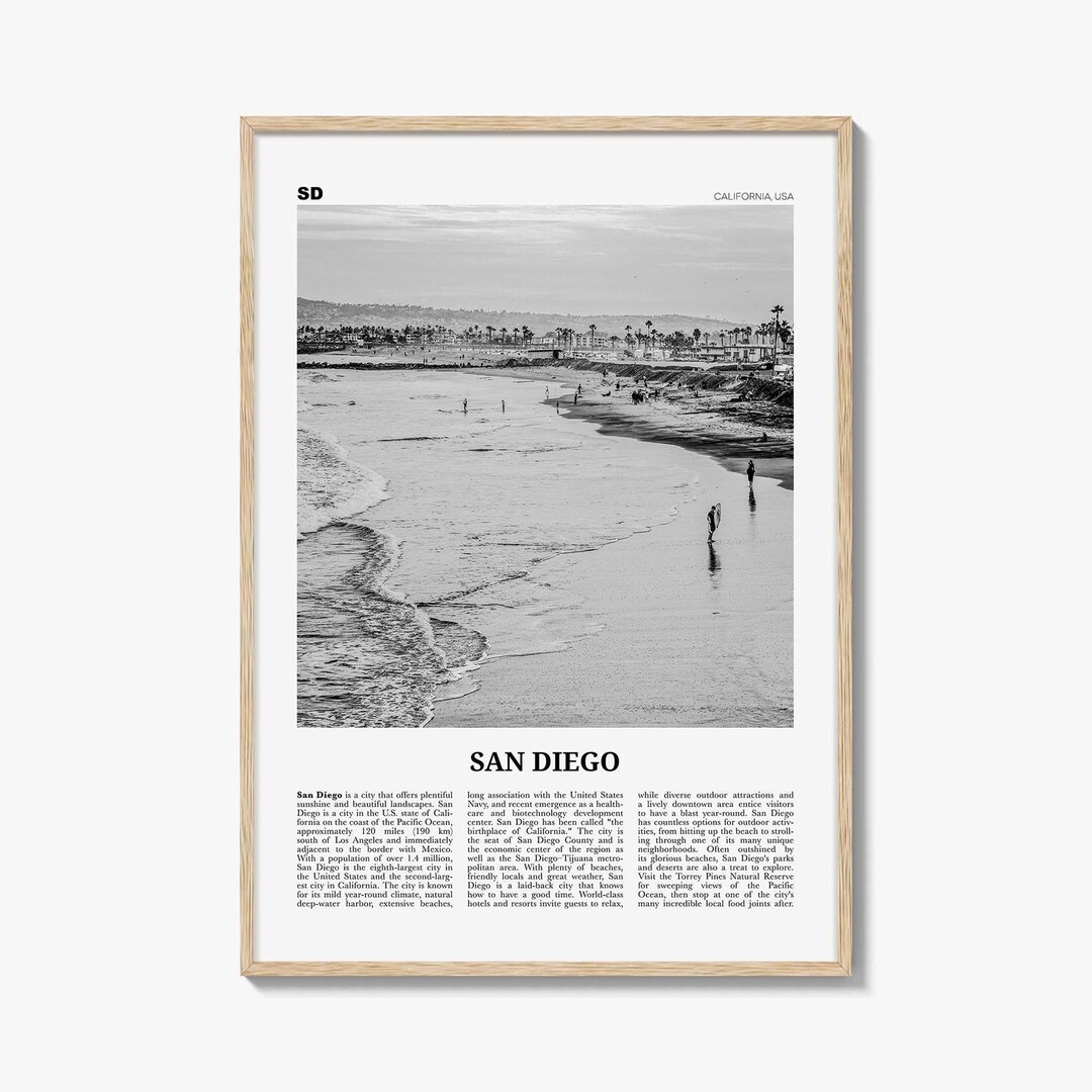 San Diego Poster Print Black and White, California Wall Art, Coastal ...