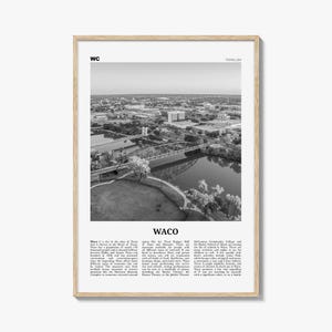 Waco Print Black and White, Waco Wall Art, Waco Poster, Waco Photo, Waco Wall Décor, Texas, USA, United States