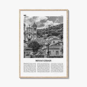 Minas Gerais Print Schwarz weiß, Minas Gerais Wandkunst, Minas Gerais Poster, Minas Gerais Foto, Minas Gerais Karte, Brasilien