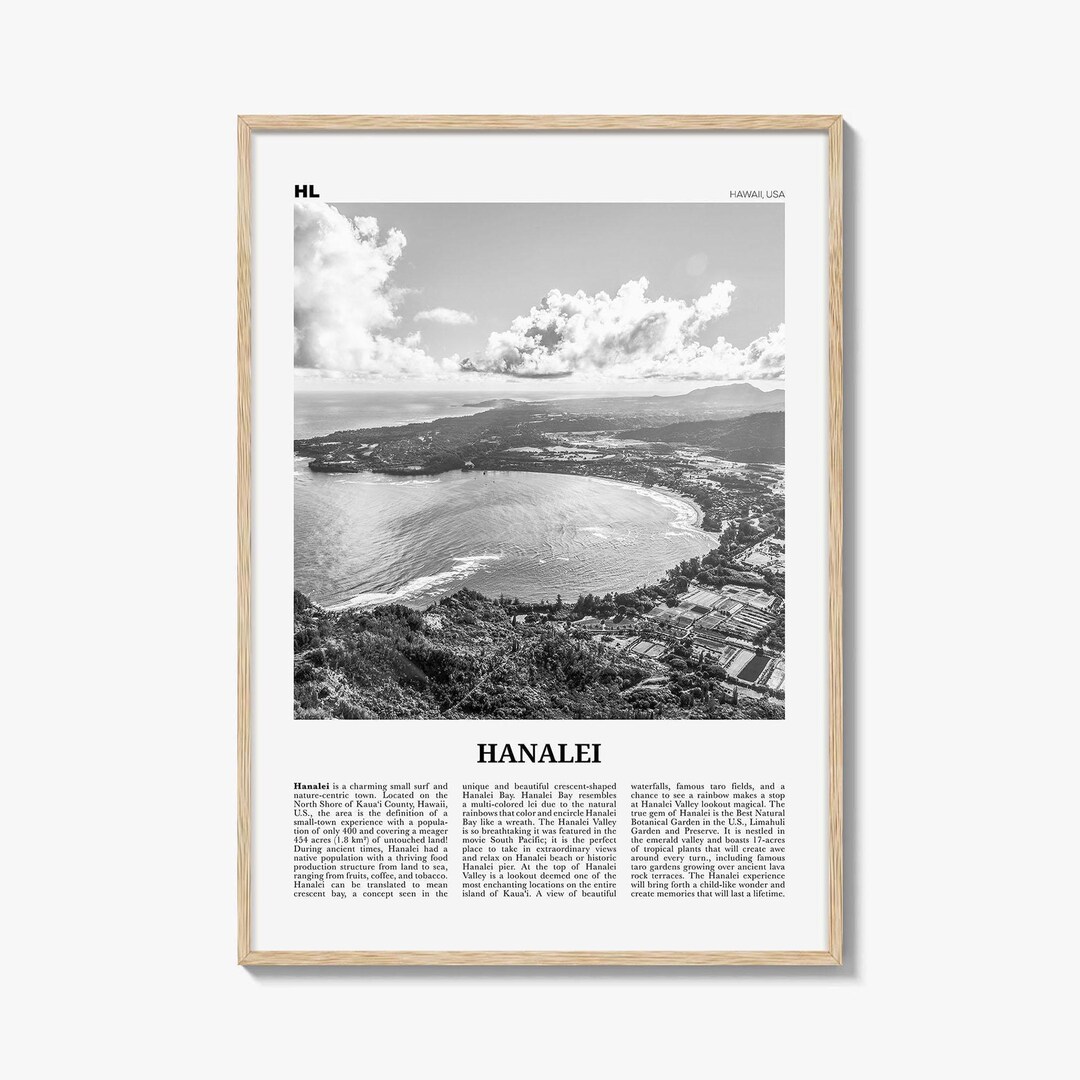 Hanalei Poster Print Black and White, Hawaii Travel Wall Art, Kauai ...