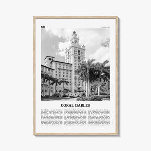 Coral Gables Poster Print Black and White, Biltmore Hotel Photo, Florida Wall Art