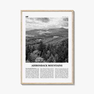 Adirondack-gebergte afdrukken zwart-wit, Adirondack-gebergte kunst aan de muur, Adirondack-gebergte poster, New York, VS, Verenigde Staten