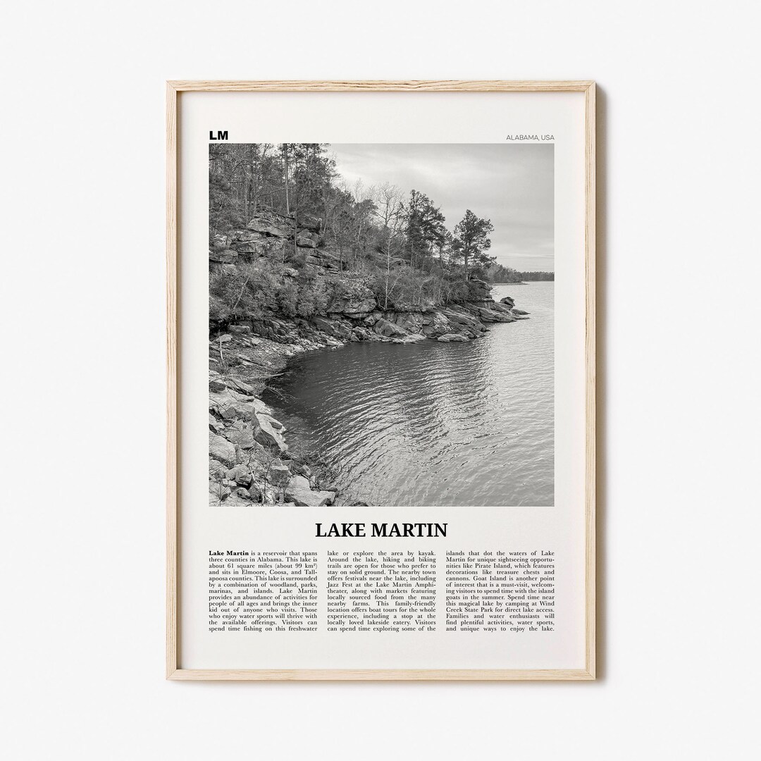 Lake Martin Print Black and White No 1, Lake Martin Wall Art, Lake
