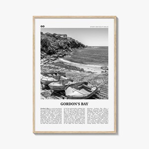 Stampa Gordons Bay in bianco e nero, Arte murale Gordon's Bay, Poster Gordon's Bay, Foto Gordon's Bay, Decorazioni Gordon's Bay, Mappa Gordon's Bay