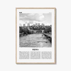 Rijeka impresión en blanco y negro, arte de la pared de Rijeka, cartel de Rijeka, foto de Rijeka, decoración de la pared de Rijeka, Croacia, Hrvatska, impresión del cartel de viaje