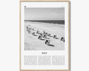 Sylt Poster Schwarz weiß, Deutschland Reise Wand Kunst, Nordsee Küsten Dekor