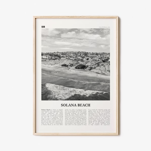 Solana Beach Print Black and White, Solana Beach Wall Art, Solana Beach Poster, Solana Beach Photo, California, USA, United States, America