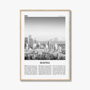 Seattle Poster Print Black and White, Washington Travel Wall Art, Pacific Northwest Decor
