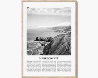 Marin County Poster Print Black and White, California Wall Art, Bay Area Coastal Photo