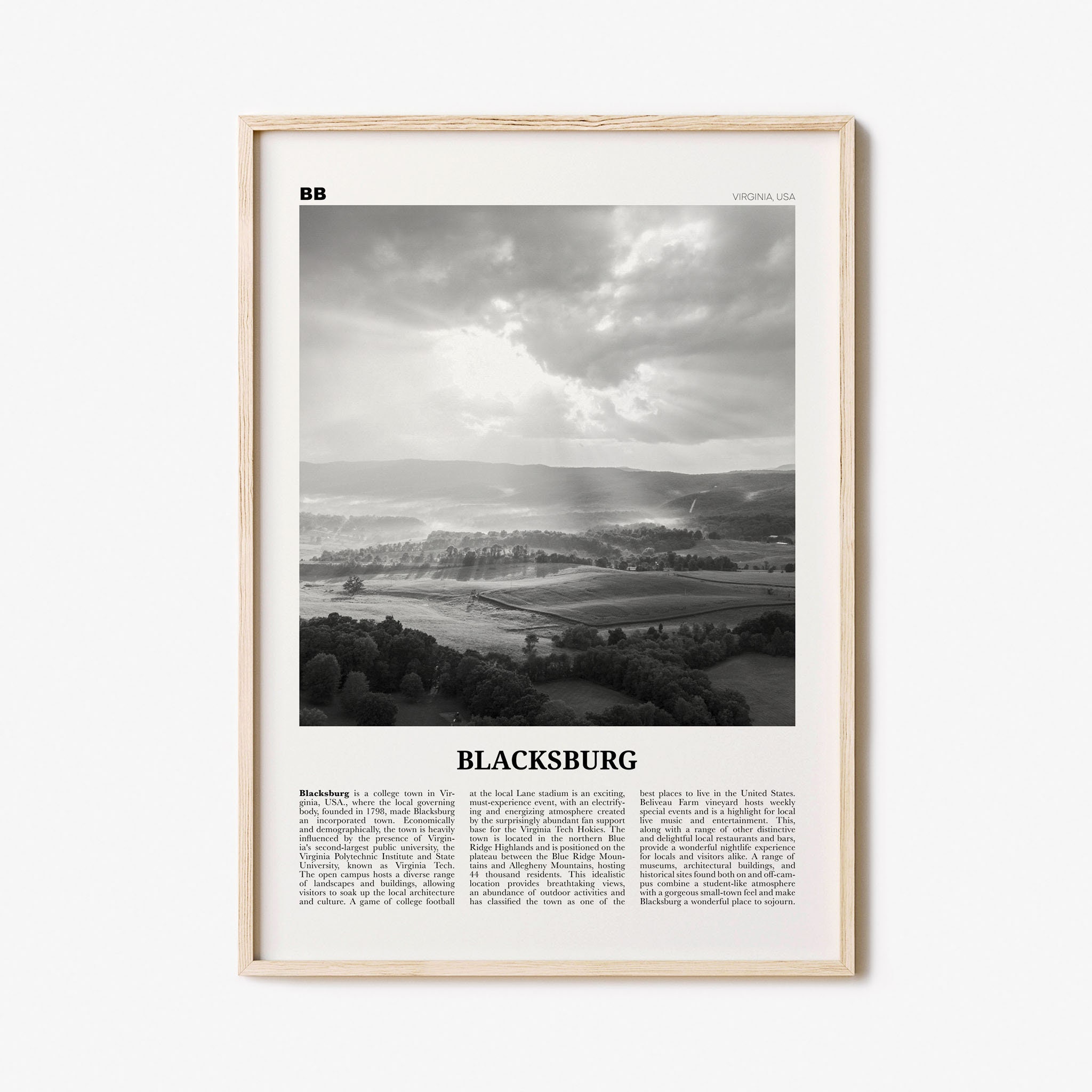 Blacksburg Print Black and White Blacksburg Wall Art Etsy
