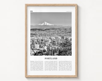 Portland Poster Print, Black and White Mount Hood Wall Art, Oregon