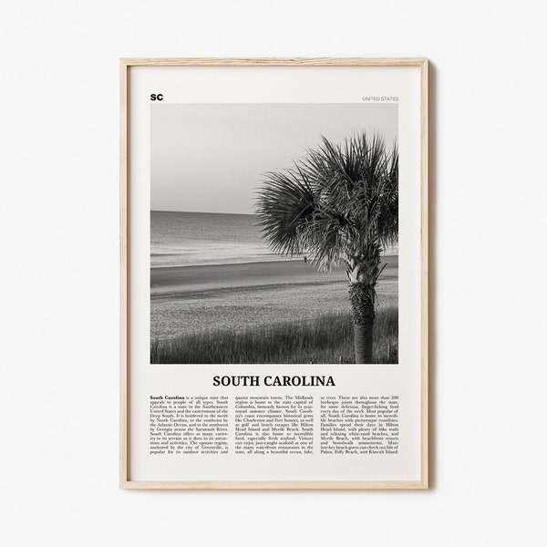 South Carolina Print Black and White No 1, South Carolina Art, South Carolina Poster, South Carolina Photo, South Carolina Map