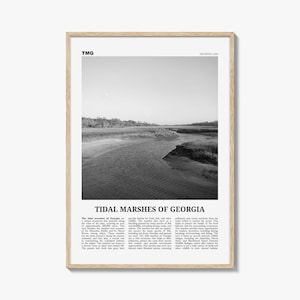 Getijdenmoerassen van Georgië afdrukken zwart-wit, getijdenmoerassen kunst aan de muur, getijdenposter, foto, getijdenmoerassen wanddecoratie, getijdenmoerassen kaart