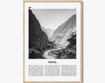 Nepal Poster Print Black and White, Himalayas Travel Wall Art, Mountain Valley Adventure Decor