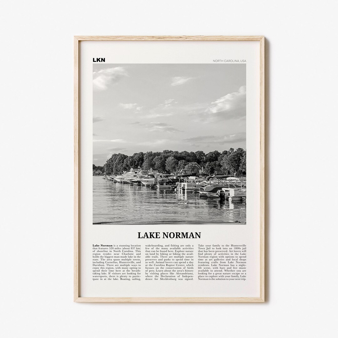 Lake Norman Print Black and White, Lake Norman Wall Art, Lake Norman Poster, Lake Norman Photo