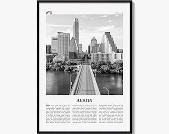 Austin-Poster, Schwarz-Weiß-Fotodruck, Reisezeitungs-Wandbild, Wohndekoration