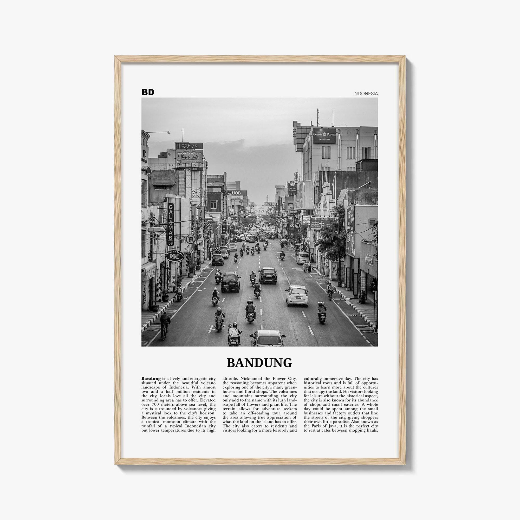 Bandung Print Black and White, Bandung Wall Art, Bandung Poster, Bandung Photo, Bandung Wall Décor, Bandung Map, Indonesia
