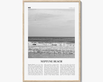 Neptune Beach Poster Print Black and White, Florida Travel Wall Art, Jacksonville Coastal Decor