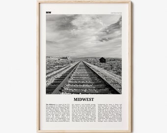 Midwest Print Black and White, Midwest Wall Art, Midwest Poster, Midwest Photo, Midwest Wall Décor, Midwest Map, United States