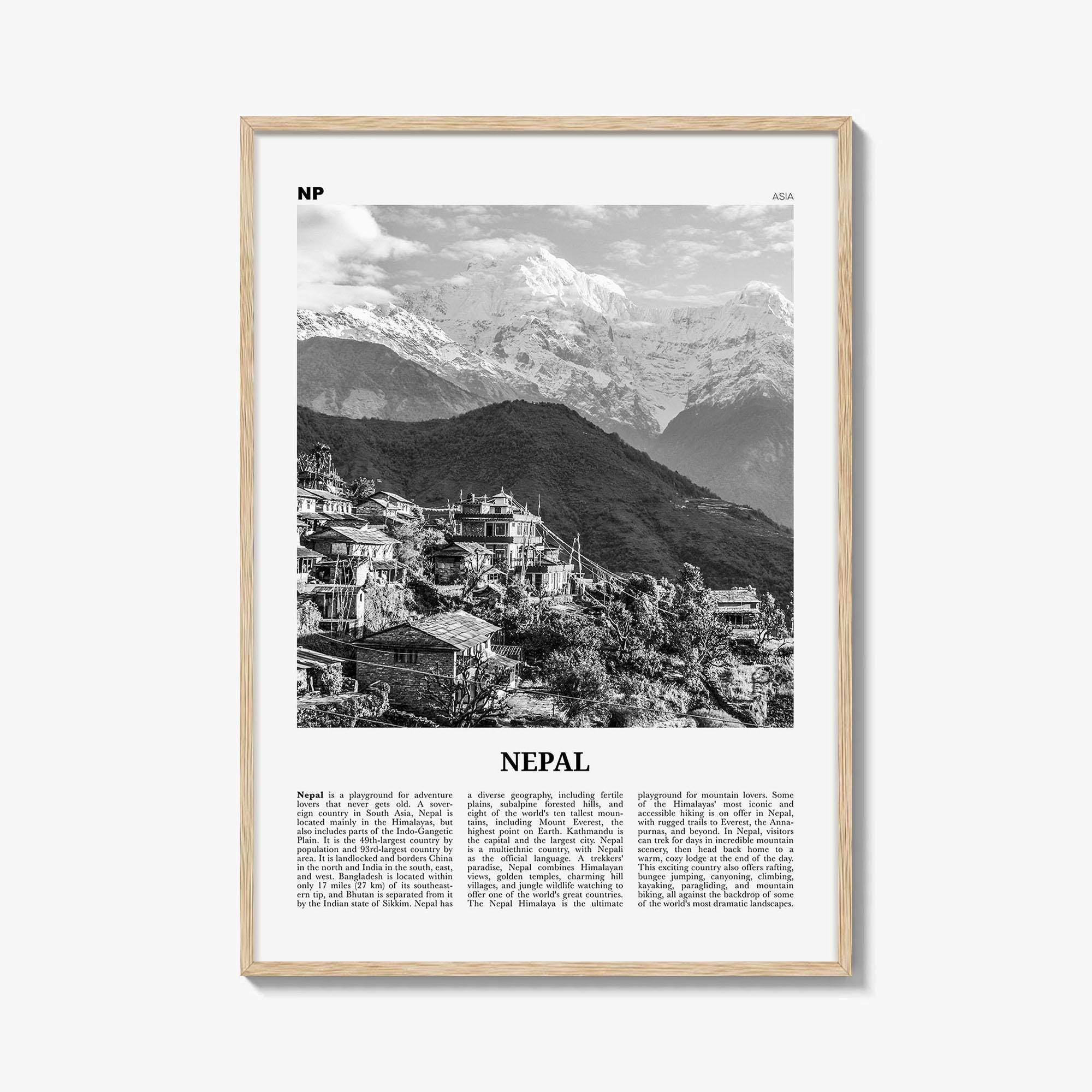 ネパールのポスタープリント（白黒）、ヒマラヤ旅行のウォールアート
