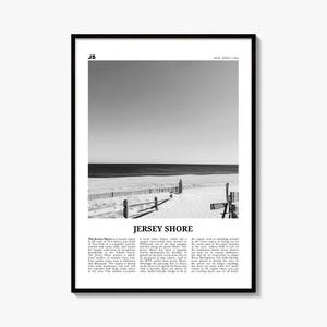 Plakat Jersey Shore, czarno-biały wydruk fotograficzny, grafika ścienna z gazety podróżniczej, wystrój domu