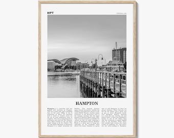 Hampton Poster Print Black and White, Virginia Travel Wall Art, Waterfront Print, USA Decor