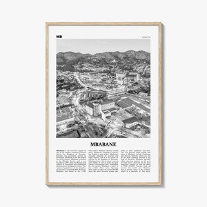 Impressão de Mbabane em preto e branco, arte de parede de Mbabane, pôster de Mbabane, foto de Mbabane, decoração de parede de Mbabane, mapa de Mbabane, Eswatini