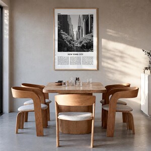 New York City Poster, Black and White Skyline Photo Print, Travel Newspaper Wall Art Premium Natural Wood Frame