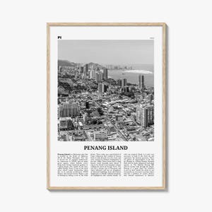 Stampa dell'isola di Penang in bianco e nero, arte murale dell'isola di Penang, poster dell'isola di Penang, foto dell'isola di Penang, decorazione murale dell'isola di Penang, Malesia