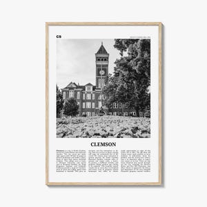 Clemson Print Black and White No 1, Clemson Wall Art, Clemson Poster, Clemson Photo, Clemson Map, South Carolina, USA, United States