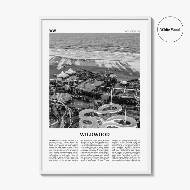 Wildwood Poster Print Black and White, New Jersey Travel Wall Art, Coastal Amusement Decor image 8
