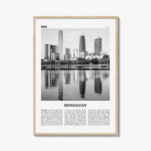 Impressão em preto e branco de Dongguan, arte de parede de Dongguan, pôster de Dongguan, foto de Dongguan, decoração de parede de Dongguan, mapa de Dongguan, China
