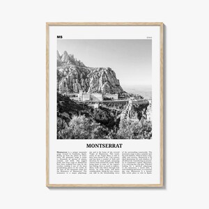 Impressão de Montserrat em preto e branco na Espanha, arte de parede de Montserrat, pôster de Montserrat, foto de Montserrat, decoração de parede de Montserrat, mapa de Montserrat